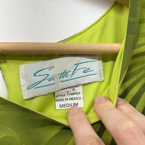 Vintage Y2K 2000s Santa Fe Green Funky Print Lined Sleeveless Midi Dress Medium - Picture 6 of 7